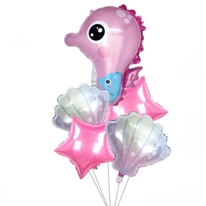 Pink seahorse and shells foil balloons set for ocean theme birthday party decorations