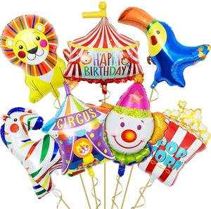 7-piece circus balloon set with clown and animal shapes for birthday party decoration