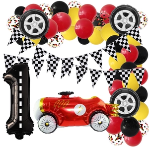Racing Car Birthday Party Balloon Garland Kit With Foil Number Racing Car Tire Balloons And Checkered Flags For Kids Decor