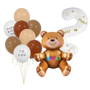 Teddybeer Verjaardag Ballon Set Aluminiumfolie Cijferballon Latex Ballonnen Voor Kinderen Verjaardagsfeestje Decoraties
