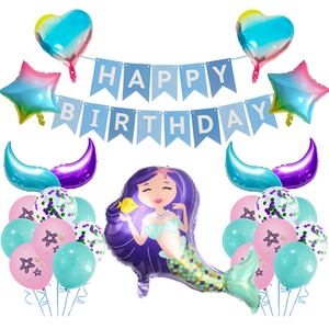 Mermaid party decoration set with mermaid tail foil balloons and Happy Birthday banner