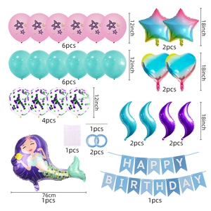 Mermaid birthday party kit with gradient foil balloons and latex confetti balloons set