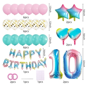 Detailed set of 10th birthday gradient heart balloons and party decoration accessories