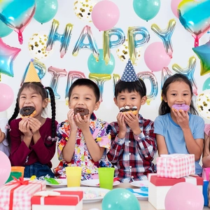 Gradient heart birthday balloon set with happy birthday letters and colorful latex balloons