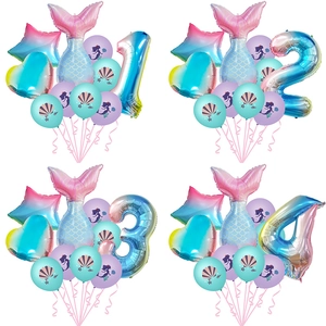 Mermaid Tail Foil Balloon Set Gradient Rainbow Number Star Heart Balloons Latex Balloons For Girls Birthday Party Decoration