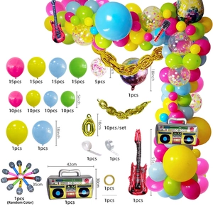 Retro 80s 90s Disco Theme Party Balloon Arch Kit Radio Guitar Microphone Foil Balloons For Birthday Music Celebration