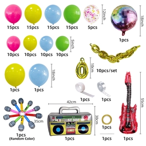 Disco rock party balloon set featuring radio guitar and microphone foil balloons