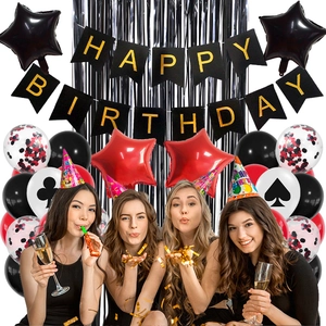 Poker theme birthday party decoration set with red and black latex balloons and banner