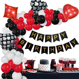 Poker Theme Party Balloon Garland Arch Decoration Latex Aluminum Foil Casino Night Birthday Banner Red Black White Colors