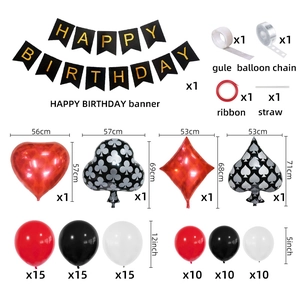 Poker themed party balloon set with heart spade club diamond foil and latex balloons