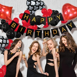 Casino poker themed party set with latex balloons and Happy Birthday banner decoration