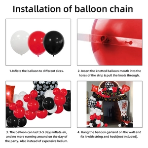 Step-by-step guide for assembling a red and black poker themed balloon arch kit