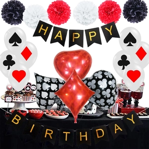 Décoration Fête Anniversaire Thème Poker Bannière Ballons Aluminium Et Latex Pompons Papier Style Casino Las Vegas