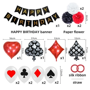 Décoration de fête d'anniversaire thème poker avec ballons et bannière happy birthday