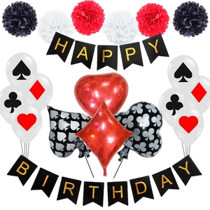 Set de fête poker avec bannières Happy Birthday et ballons aux motifs de cartes