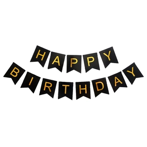 Guirlande Happy Birthday noire et dorée élégante pour décorations de fête casino
