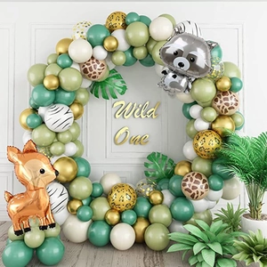Kit Guirlande Arche de Ballons Animaux de la Forêt Jungle Ballons en Aluminium Raton Laveur Cerf pour Décoration Anniversaire Enfant