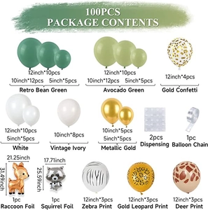 Kit arche de 100 ballons thème forêt avec ballons raton laveur écureuil et vert sauge