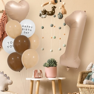 Caramel cream 1st birthday balloon set with 40-inch number one and heart foil balloons