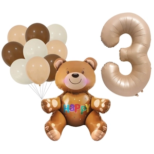 Detaillierte Montage von 3D-Bärenballon, 40-Zoll-Nummer 3 und Latex-Ballonset für Geburtstage