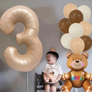 Karamell 3D Bär und Zahl 3 Ballon Set für den dritten Kindergeburtstag Dekoration