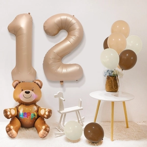 Bären- und cremefarbenes Zahlenballon-Set für Baby-Geburtstagsparty-Dekorationen
