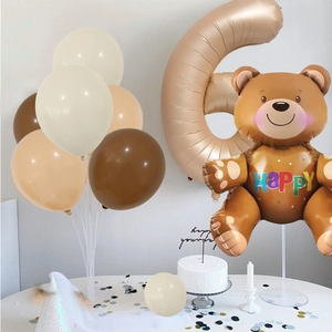 Detail von 40-Zoll Champagner-Gold Zahl 6 Ballon mit 3D-Teddybär und Ballonständer-Set
