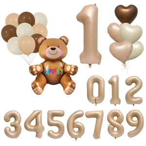 Karamell Creme 3D Zusammengebauter Bär Geburtstag Party Ballon Set Aluminiumfolie Latex Ballons Nummer Stil Für Kinder Feier Dekoration