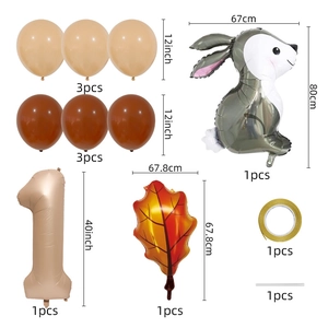 Jungle bunny and caramel number foil balloon set for children's birthday decorations
