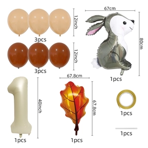 Forest animal themed birthday set with rabbit, maple leaf and number 1 cream balloons