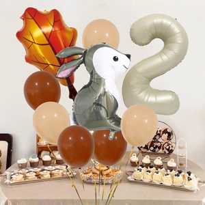 Caramel number 2 balloon set with jungle rabbit and maple leaf for 2nd birthday party decor