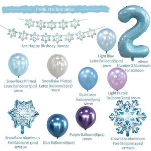 Set de fête 2ème anniversaire thème Reine des Neiges avec ballons flocon et bannière
