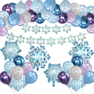 Kit ballons flocon de neige bleu avec bannière Happy Birthday pour fête d'anniversaire