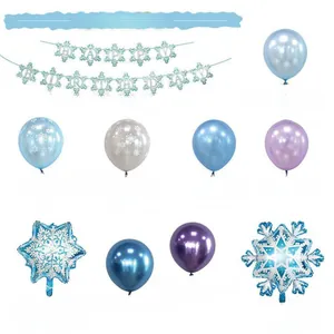 Composants détaillés du kit d'anniversaire flocon de neige avec ballons et bannière