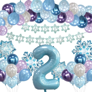 Décorations de Fête d'Anniversaire Flocon de Neige d'Hiver Ballons en Latex et Aluminium Bannière Joyeux Anniversaire Enfants