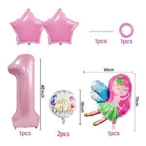 Set de ballons d'anniversaire fée rose avec chiffre 1 de 40 pouces et ballons étoiles