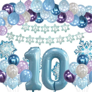 Décoration 10e anniversaire thème flocon de neige bleu et violet avec ballons chiffres