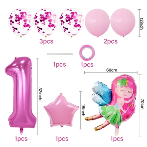 Kit palloncini primo compleanno rosa con fata in alluminio, numero 1 e coriandoli