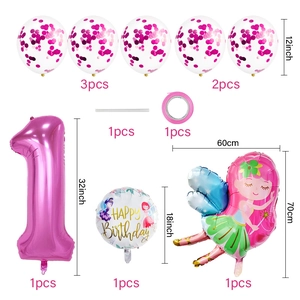 Set palloncini fata per primo compleanno bimba con coriandoli rosa e dettagli a stella