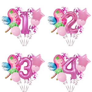Composizione di Palloncini in Lattice di Alluminio Fata Per Decorazione Festa Compleanno Ragazza Tema Principessa Numero Stella Lustrini