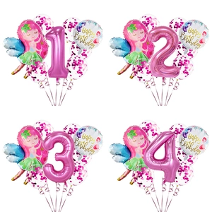 Set di palloncini fata con numero rosa e palloncini con coriandoli per compleanno