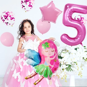 Set decorativo fatato per 5° compleanno con palloncino rosa numero 5 e a stella