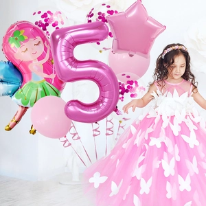 Set palloncini fatina per 5 compleanno con numero 5 e palloncino fata in foil