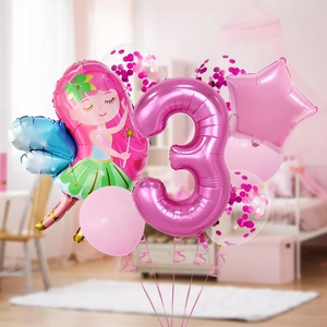 Set di palloncini fata rosa per il 3° compleanno con numero 3 e palloncini a stella