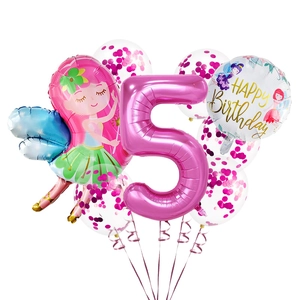 Set palloncini fata 5° compleanno con numero 5 rosa e palloncini con coriandoli rosa