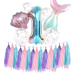 Pastellfarbenes Meerjungfrau-Deko-Set zum 1. Geburtstag mit Zahl 1 und Folienballons