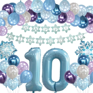 Kit déco 10e anniversaire flocon de neige bleu avec ballons et bannière joyeux anniversaire