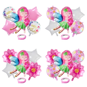 Set globos de hada de aluminio para cumple de niña con flores estrellas y hojas