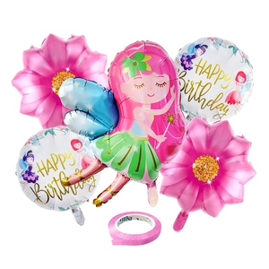Set de globos de hadas con girasoles y globos redondos de feliz cumpleaños para fiestas