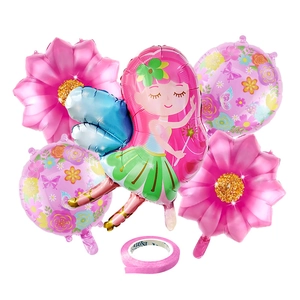 Set de globos de hada con girasoles rosas y globos redondos de mariposas y flores